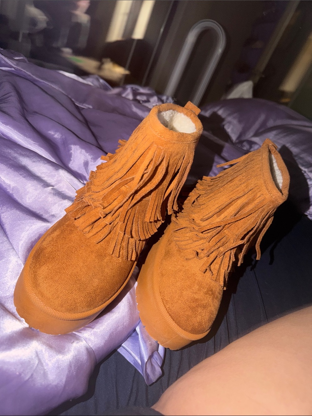 Source Unknown Orange Suede Fringe Ankle Boots